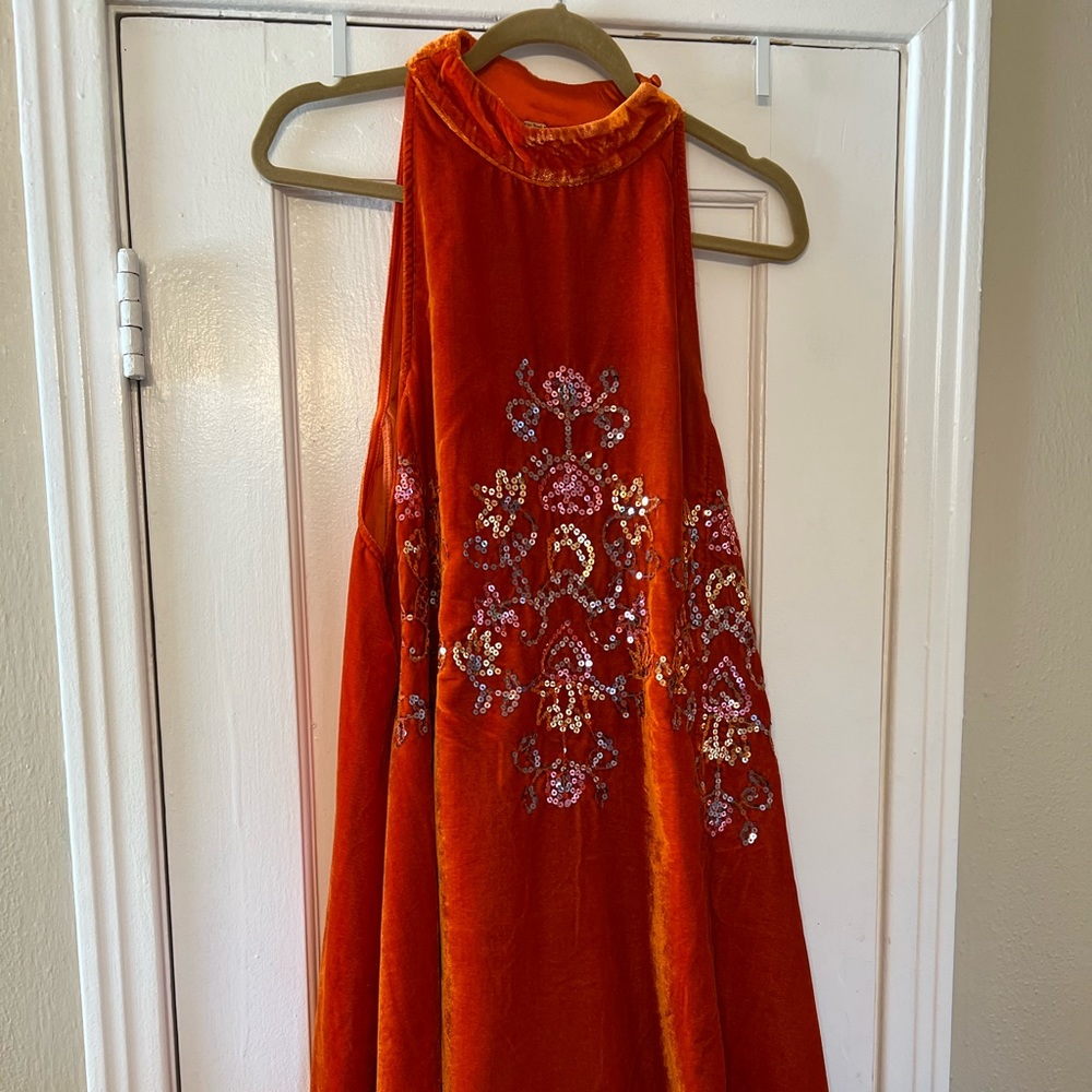 Free People Orange Velvet Sequin Mini Dress